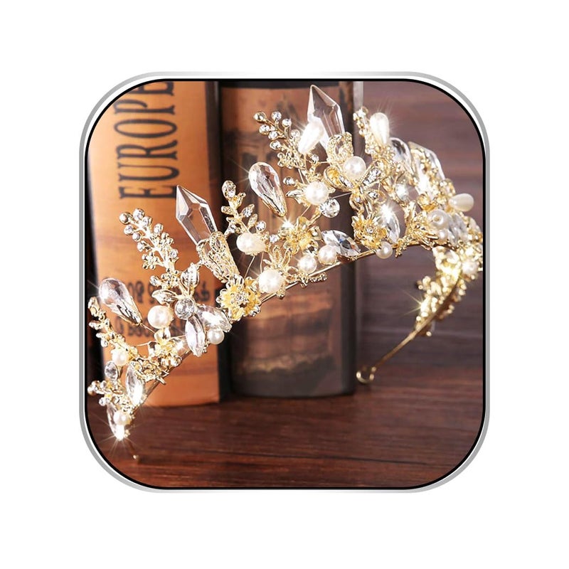 Bmirth Baroque Crowns and Tiaras Gold Crystal Wedding Queen Crowns Bride Pearl Rhinestone Princess Crown for Women and Girls - Image 1